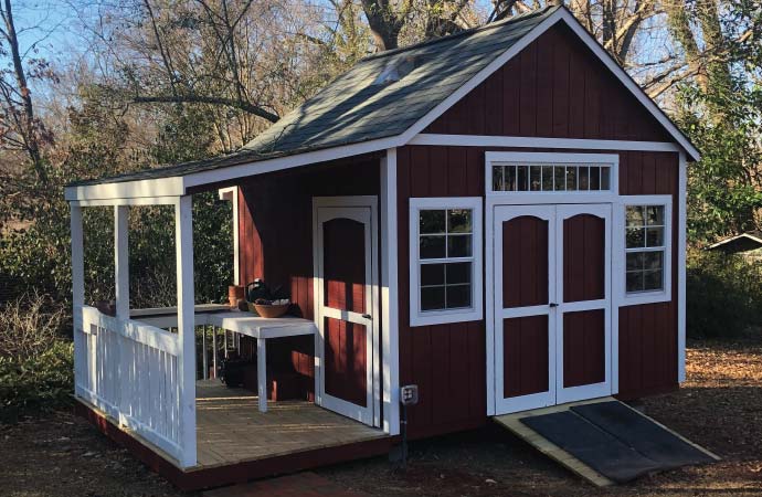 Hand-built wood storage building craftsmanship by Fairway Lawn Buildings